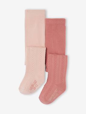 -Pack of 2 Pairs of Cable-Knit Tights for Baby Girls