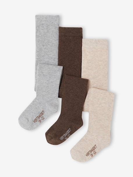 Lot de 3 collants bébé maille beige+Blanc/rose clair/gris chiné+brun+écru+vieux rose - vertbaudet enfant 