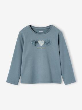 -Long Sleeve T-Shirt with Heart in Relief, for Girls