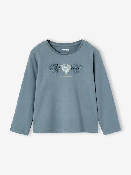 Long Sleeve T-Shirt with Heart in Relief, for Girls blush+ecru+green - vertbaudet enfant 