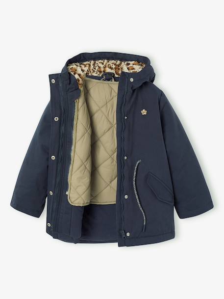 3-in-1 detachable parka for girls blush+navy blue - vertbaudet enfant 