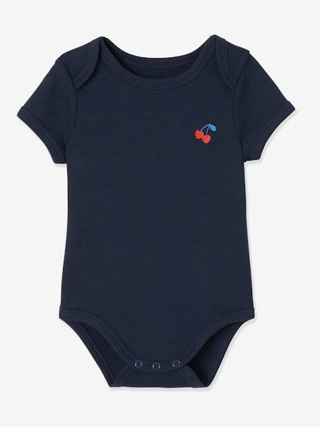 Pack of 3 Short-Sleeved 'Cherry' Bodysuits for Newborn Babies Dark Blue - vertbaudet enfant 