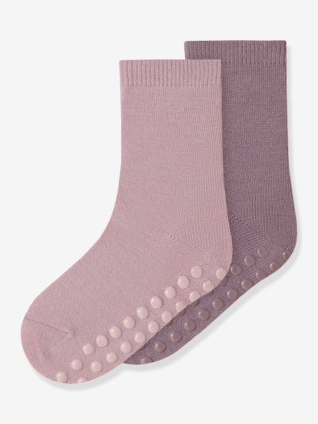 Pack of 2 pairs of non-slip socks in merino wool blend Name It for girls mauve - vertbaudet enfant 