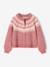 Fancy Jacquard Knit Cardigan in Shimmery Yarn for Girls ecru+mauve - vertbaudet enfant 