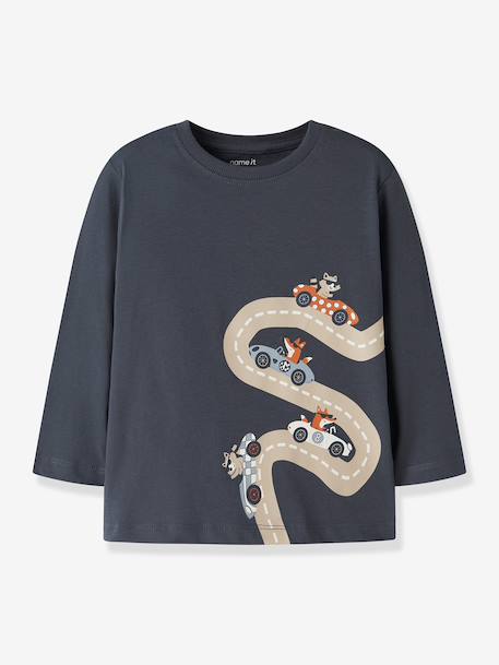Long-sleeved T-shirt loose fit for boys Name It ecru+green+grey+slate blue - vertbaudet enfant 