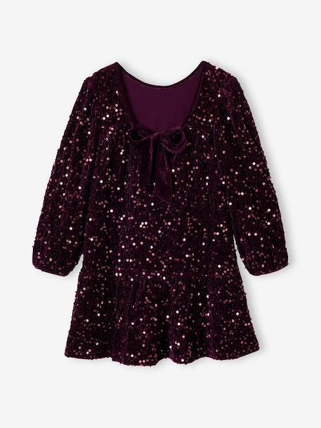 Long-sleeved sequin dress for girls plum - vertbaudet enfant 
