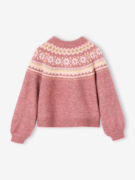 Gilet jacquard fille maille fantaisie fil brillant écru+mauve - vertbaudet enfant 