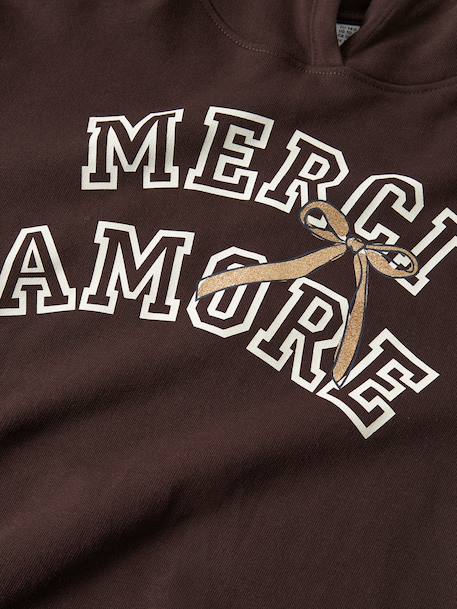 Hooded sweatshirt with lettering Name It for girls chocolate+dusky pink - vertbaudet enfant 