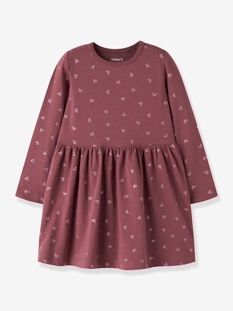 Robe manches longues à cœurs pailletés fille name it bois de rose+mauve - vertbaudet enfant 