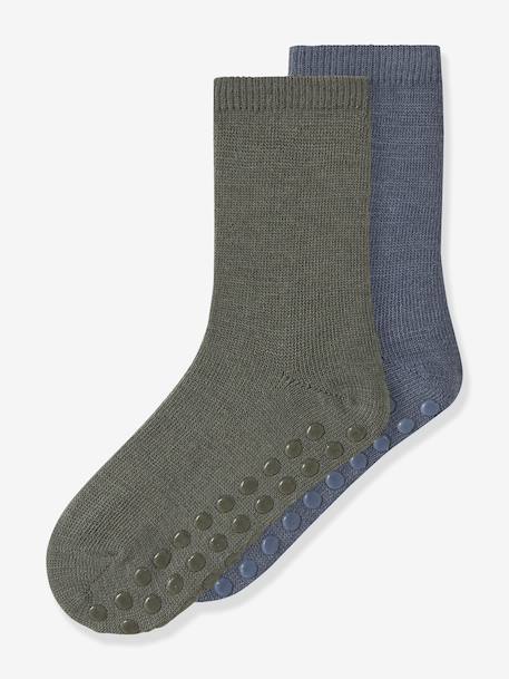 Pack of 2 pairs of non-slip socks in merino wool blend Name It for boys marl green - vertbaudet enfant 