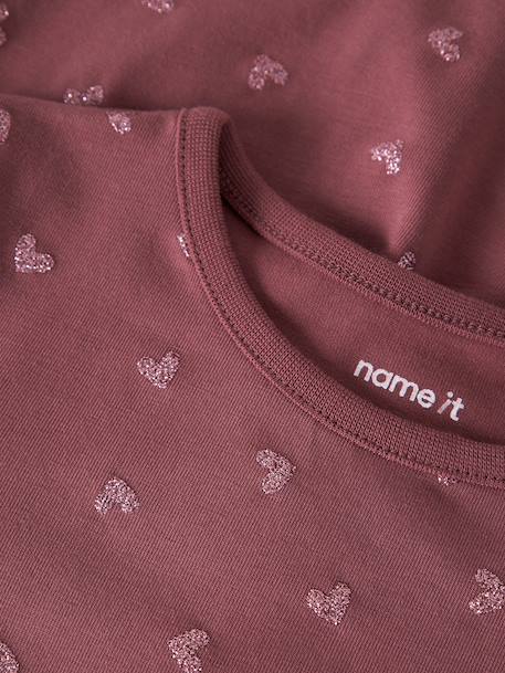 Long-sleeved dress with glitter hearts Name It for girls dusky pink+mauve - vertbaudet enfant 