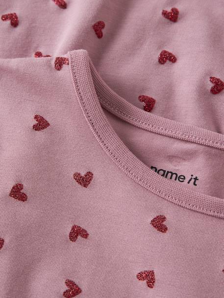 Long-sleeved dress with glitter hearts Name It for girls dusky pink+mauve - vertbaudet enfant 