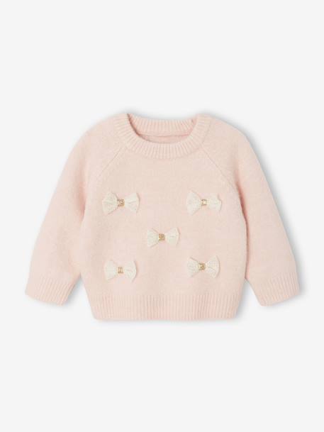 Knit jumper with bows for baby girls rose - vertbaudet enfant 