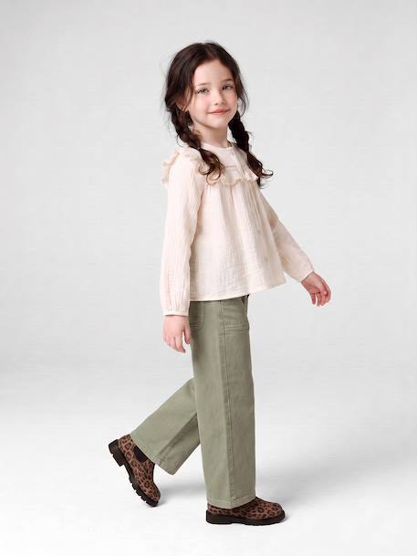 Wide Leg MorphologiK Trousers for Girls coral+grey green+khaki+old rose - vertbaudet enfant 