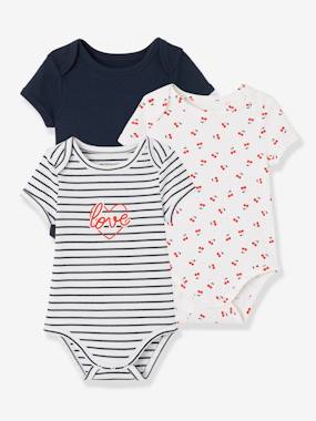 Pack of 3 Short-Sleeved "Cherry" Bodysuits for Newborn Babies  - vertbaudet enfant