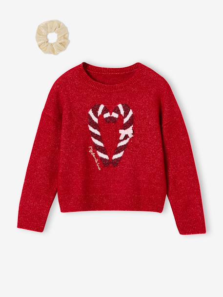 Coffret Noël fille pull jacquard et accessoire écru+rose pâle+rouge - vertbaudet enfant 