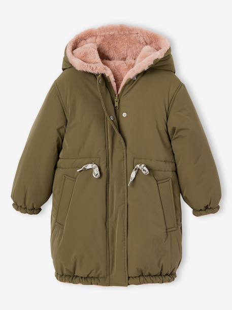 Reversible parka for girls khaki+navy blue - vertbaudet enfant 