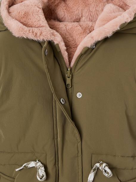 Reversible parka for girls khaki+navy blue - vertbaudet enfant 