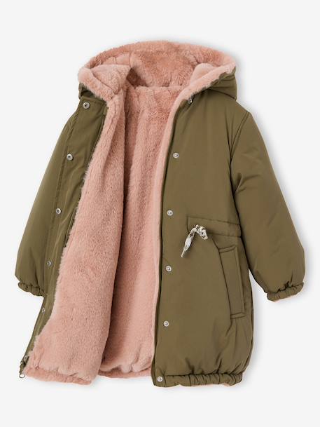 Reversible parka for girls khaki+navy blue - vertbaudet enfant 