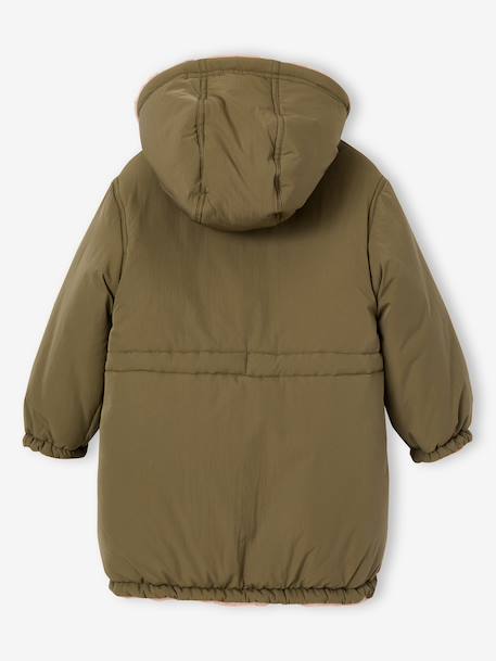 Reversible parka for girls khaki+navy blue - vertbaudet enfant 