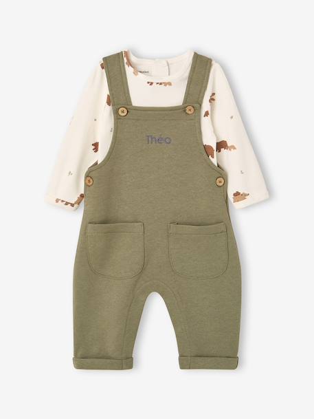 Dungaree set and bodysuit for newborn khaki - vertbaudet enfant 