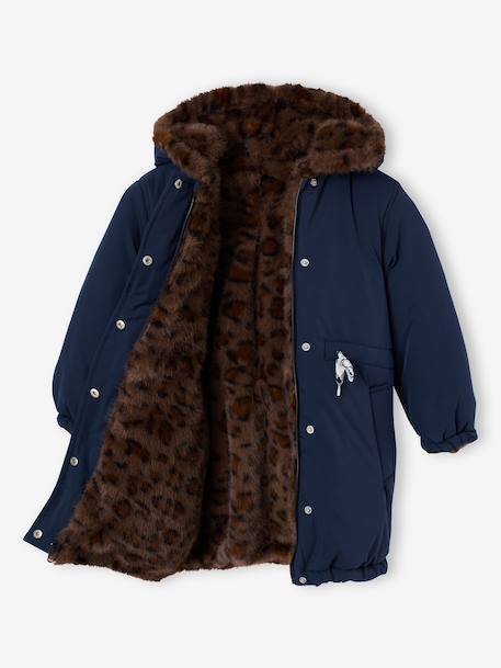 Reversible parka for girls khaki+navy blue - vertbaudet enfant 