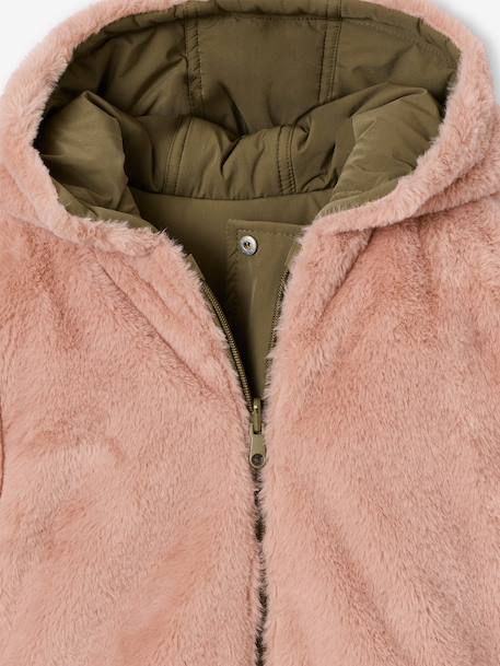 Reversible parka for girls khaki+navy blue - vertbaudet enfant 