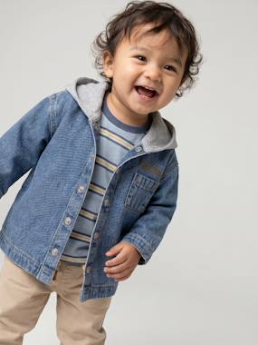 Hooded Denim Shirt for Babies - vertbaudet enfant -Hooded Denim Shirt for Babies