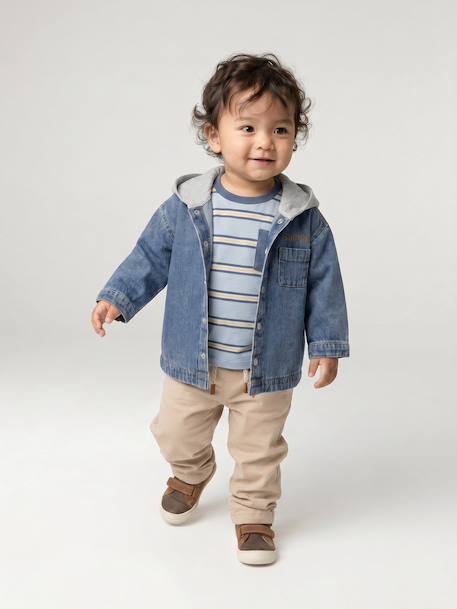 Hooded Denim Shirt for Babies stone - vertbaudet enfant 