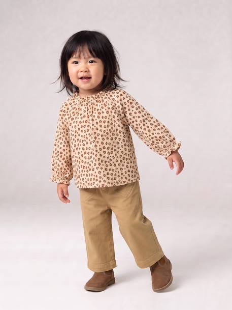 T-shirt manches longues bébé fille vanille+vert sauge - vertbaudet enfant 
