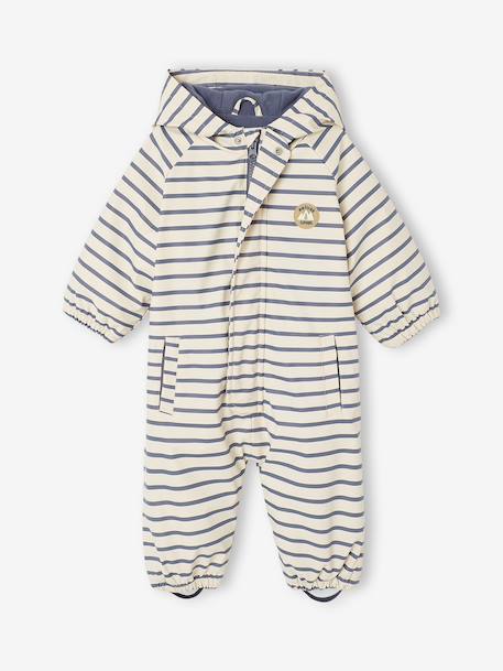 Combinaison à capuche anti-pluie bébé doublée maille polaire bleu nuit+sable+vert sauge - vertbaudet enfant 