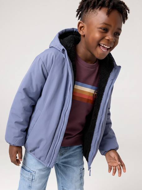 Reversible hooded jacket for boys fir green+grey blue - vertbaudet enfant 