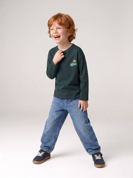 T-shirt manches longues garçon bleu océan+ocre+vert sapin - vertbaudet enfant 