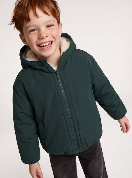 Blouson réversible à capuche garçon bleu grisé+vert sapin - vertbaudet enfant 