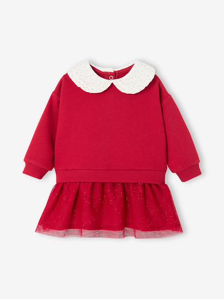 Two-fabric dress for baby girls red - vertbaudet enfant 