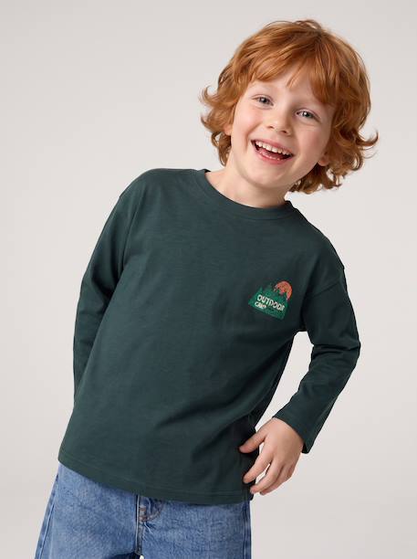 Long-sleeved T-shirt for boys fir green+ocean blue+ochre - vertbaudet enfant 