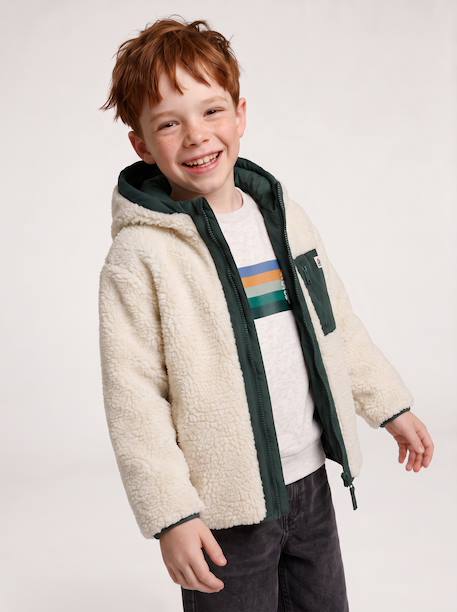 Reversible hooded jacket for boys fir green+grey blue - vertbaudet enfant 