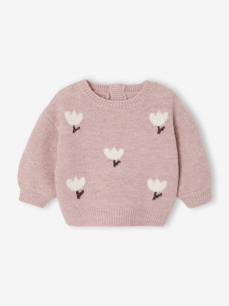 Jacquard knit jumper for baby girls marl beige+parma - vertbaudet enfant 