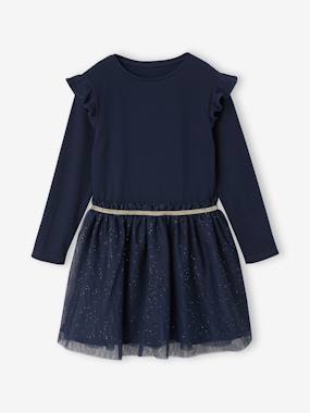 Dual Fabric Christmas Special Dress with Tulle Skirt for Girls - vertbaudet enfant