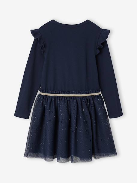 Dual Fabric Christmas Special Dress with Tulle Skirt for Girls ecru+navy blue - vertbaudet enfant 