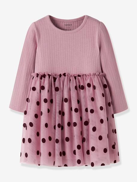 Dress in mixed materials, polka dot tulle skirt Name It for girls mauve - vertbaudet enfant 
