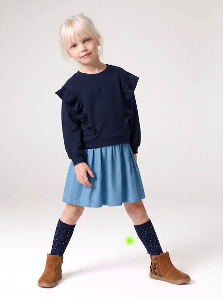 Long-sleeved dress for girls ecru+navy blue - vertbaudet enfant 