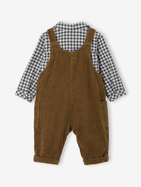 Dungaree set with shirt for baby boys olive - vertbaudet enfant 