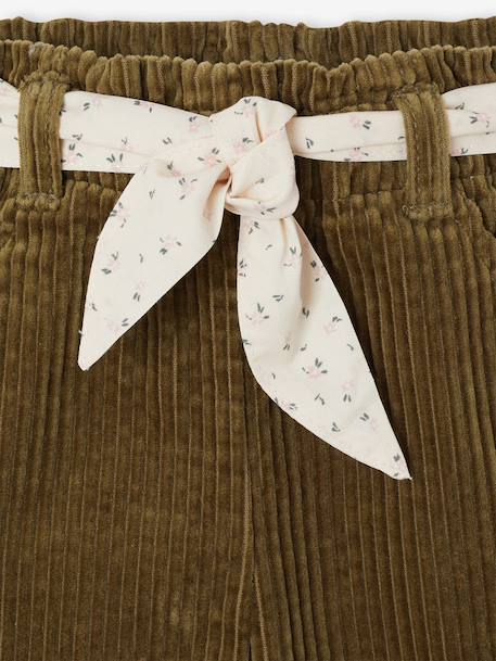Wide Trousers in Corduroy with Flowers Belt for Babies beige+old rose+olive - vertbaudet enfant 