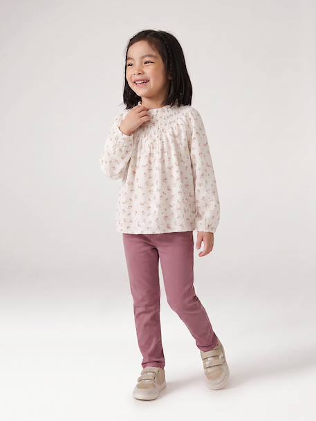 Girl's blouse with smocked sleeves ivory+sage green+vanilla - vertbaudet enfant 