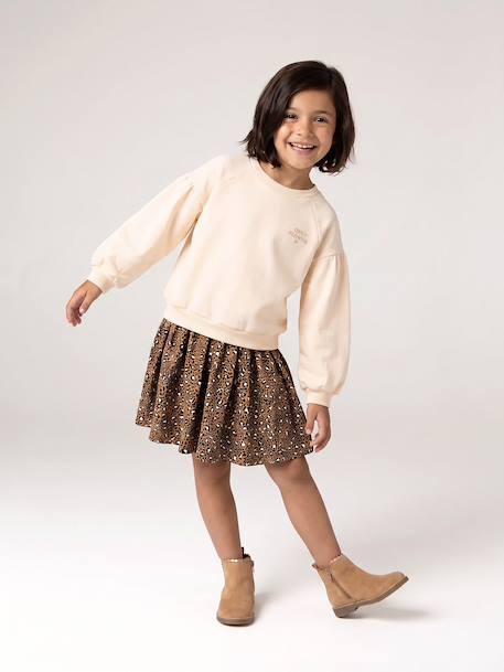Dual Fabric Dress for Girls anthracite+ecru+mauve+sage green - vertbaudet enfant 