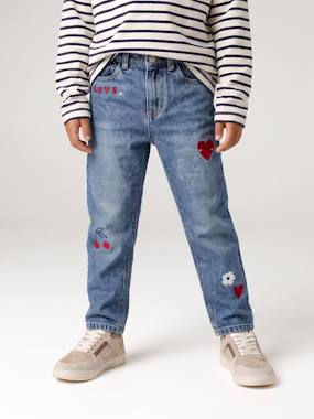 Girls' embroidered floral Mom jeans - vertbaudet enfant
