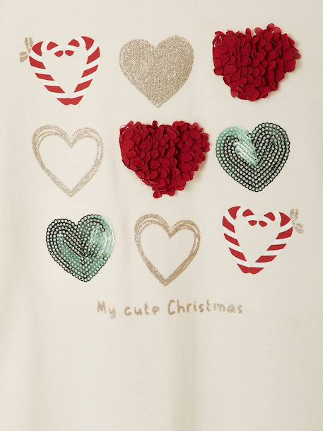 T-shirt fille animation coeur fille manches longues blanc+blush+écru+vert - vertbaudet enfant 