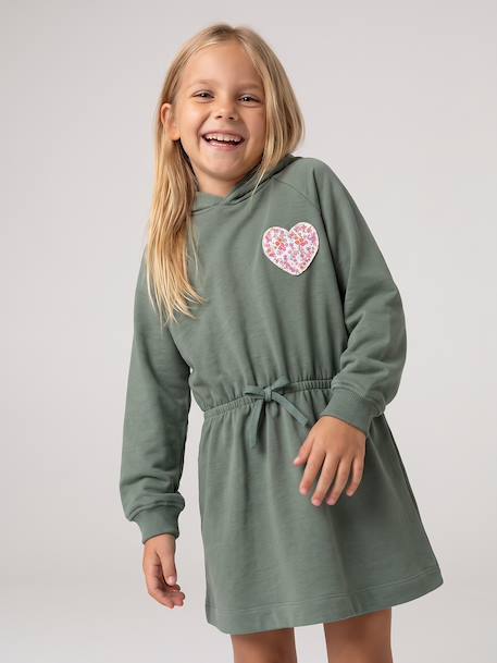 Short hooded dress for girls green+marl grey+navy blue - vertbaudet enfant 
