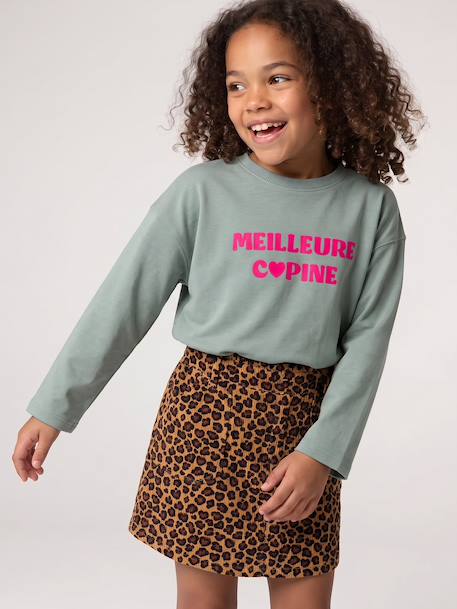 Long-sleeved T-shirt for girls green+ink blue+pale pink - vertbaudet enfant 